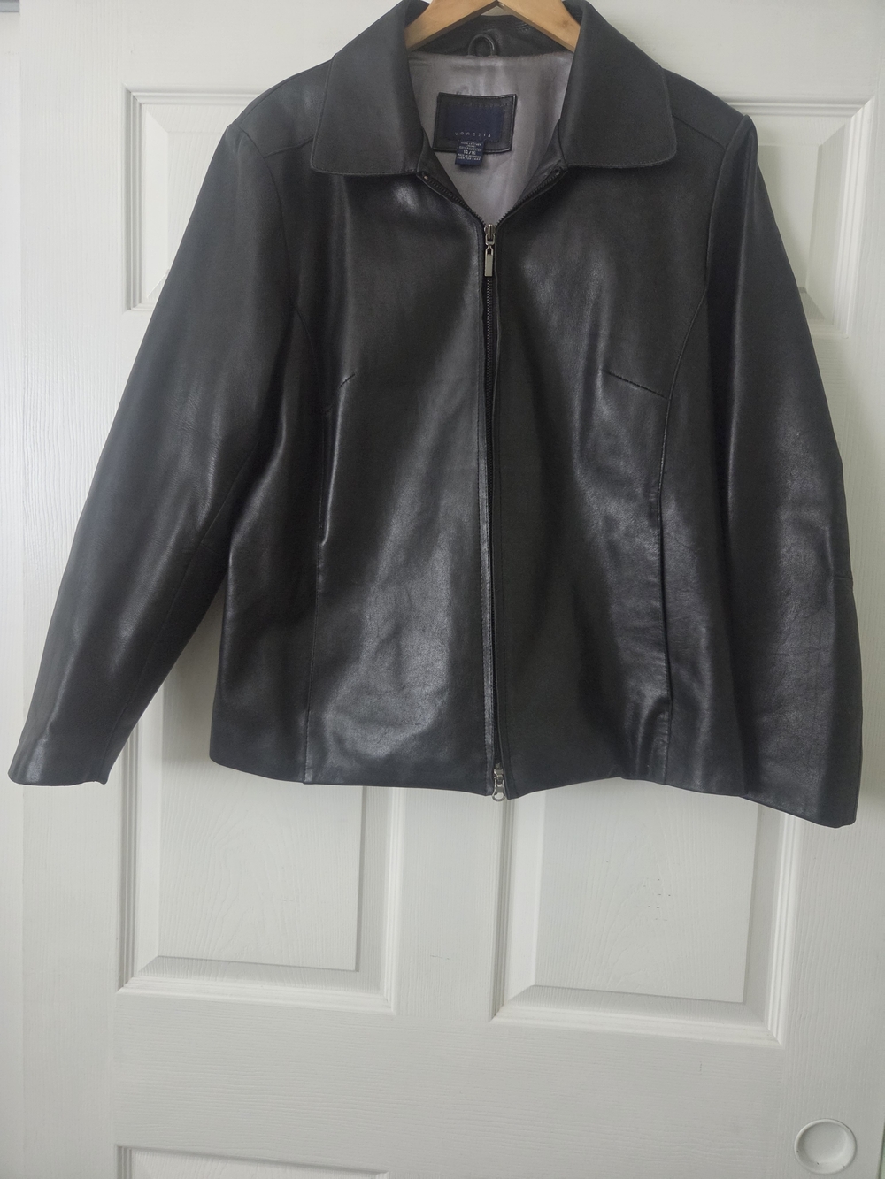 Venezia Black Leather Zip-Up Jacket Women's 14/16